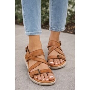 Bussola Artizan Tan Leather Platform Strappy Sandals Womens 8-8.5B Brown